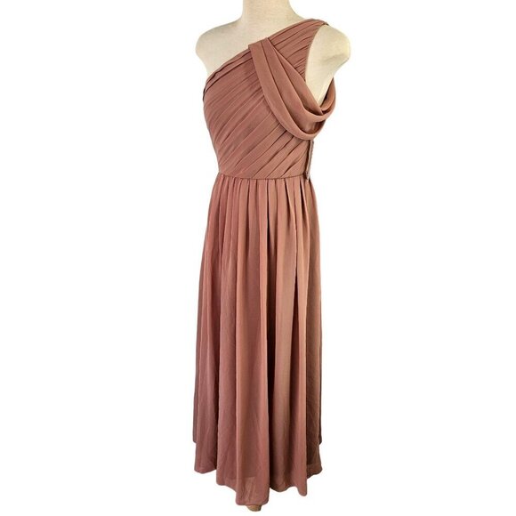 Donna Morgan Collection Grecian One-Shoulder Maxi Dress Sz 2 Pink Fit Flare NWT - Picture 1 of 12
